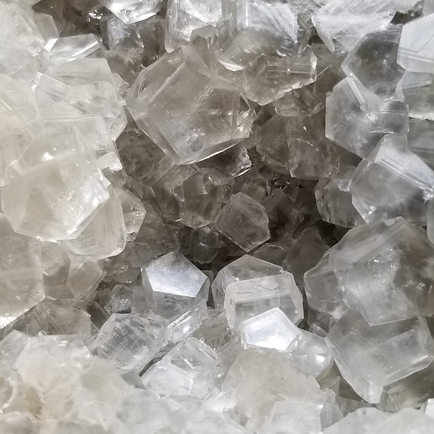 #33000 Clear Nailhead Spar Calcite on Chalcopyrite ore and multiple small fossils in the matrix