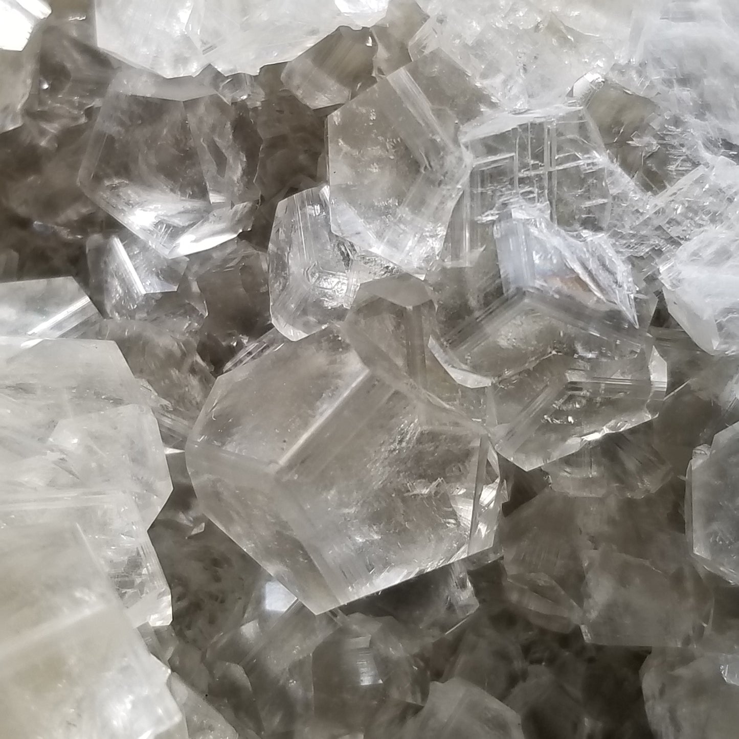 #33000 Clear Nailhead Spar Calcite on Chalcopyrite ore and multiple small fossils in the matrix