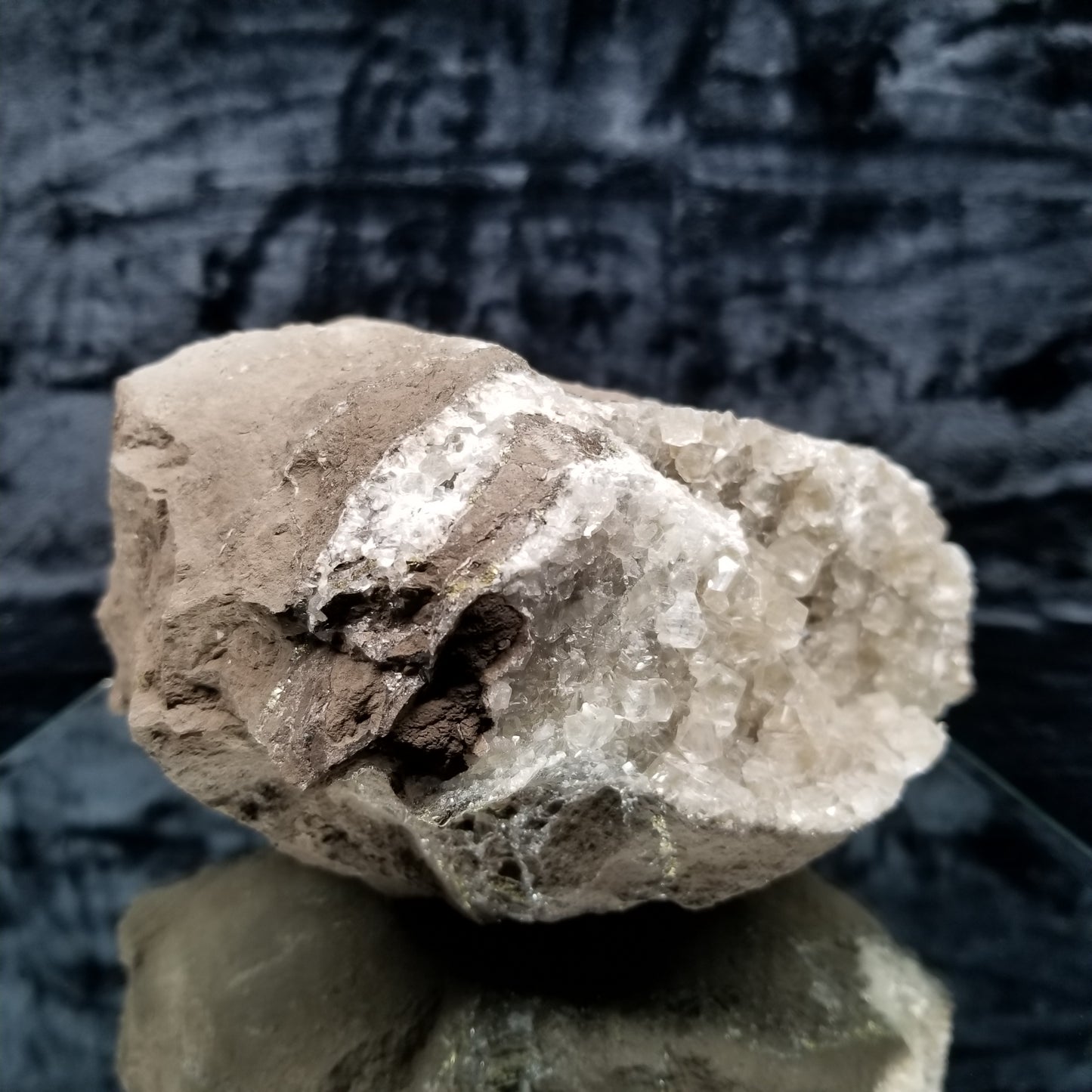 #33000 Clear Nailhead Spar Calcite on Chalcopyrite ore and multiple small fossils in the matrix