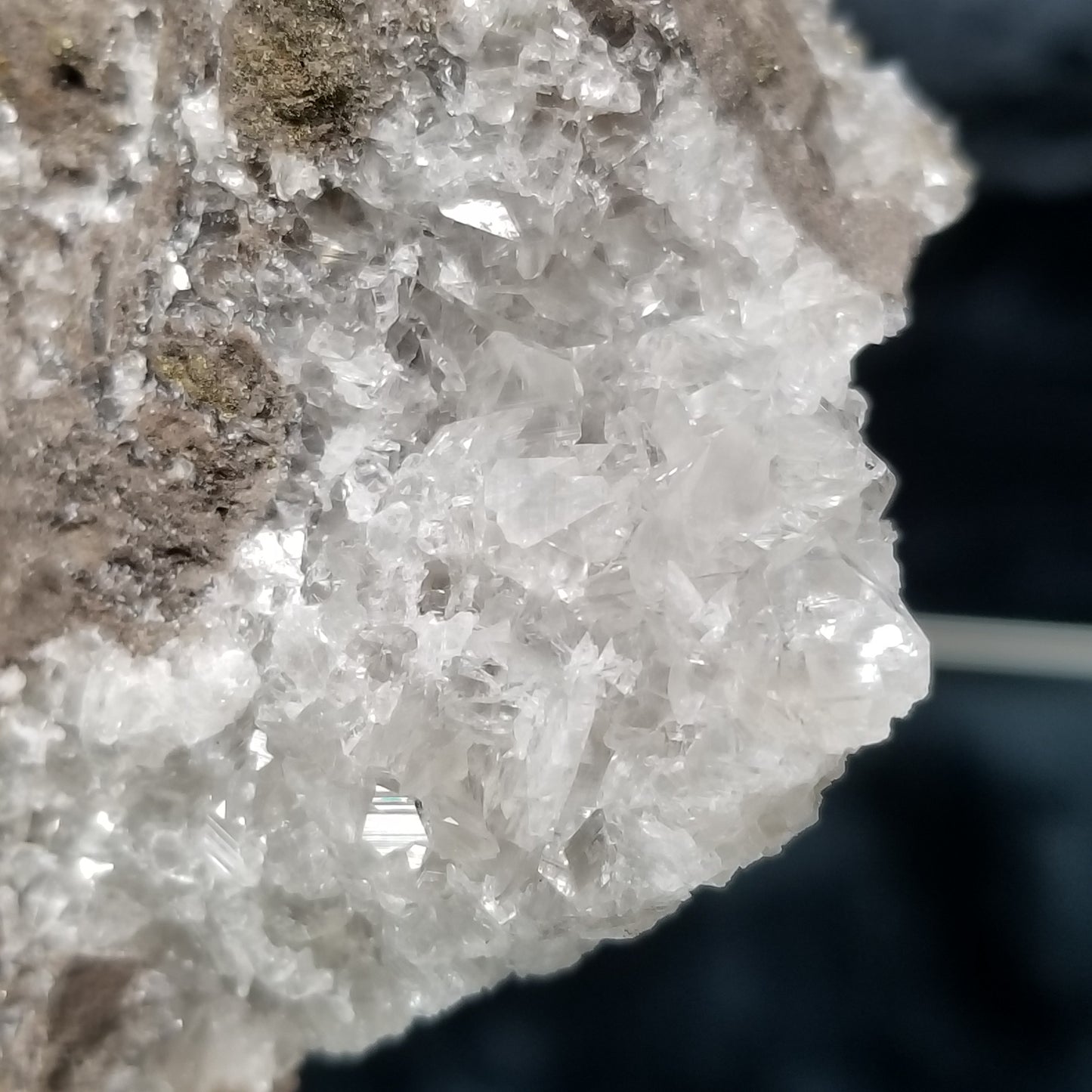 #33002 Transparent Nailhead Spar Calcite geode, Chalcopyrite ore and small fossils in matrix