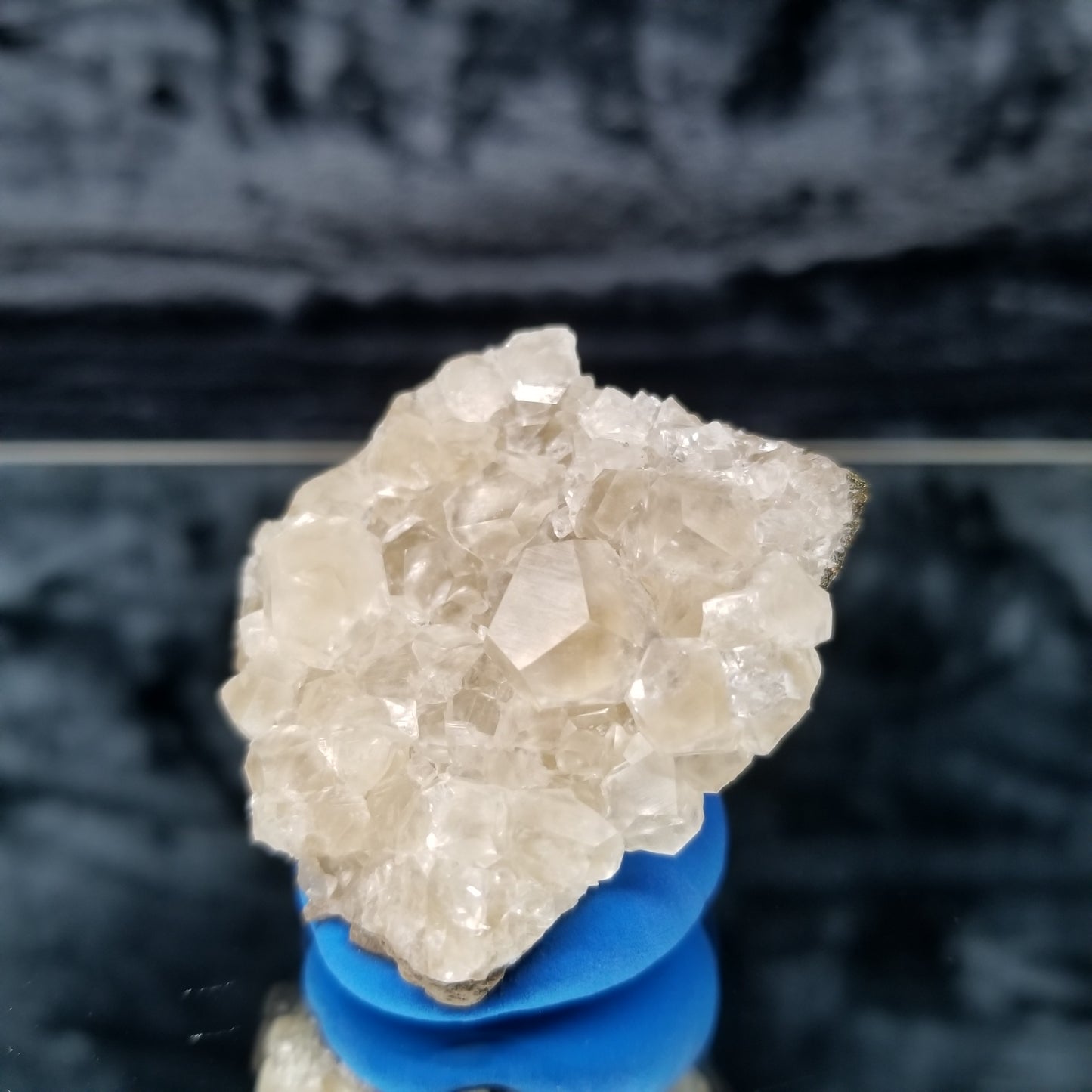 #33003 Super clear Nailhead Spar Calcite cluster, Chalcopyrite ore and multiple small fossils in the matrix