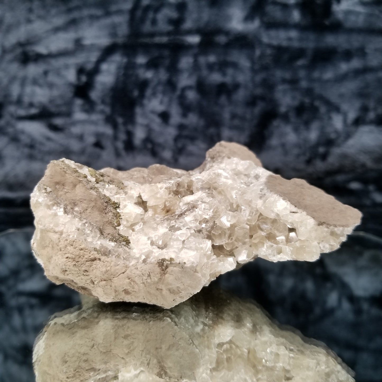 #33007 Super clear Nailhead Spar Calcite cluster, Chalcopyrite ore and multiple small fossils in the matrix