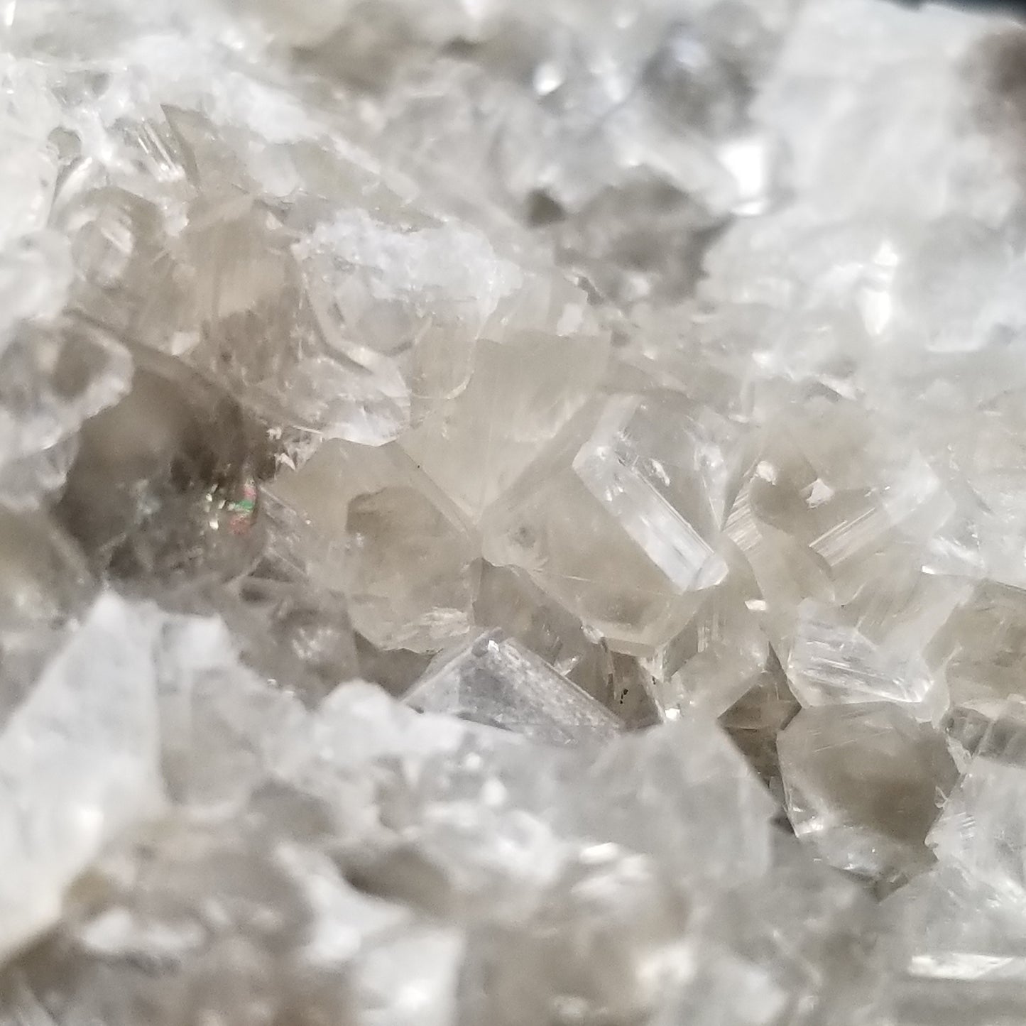 #33007 Super clear Nailhead Spar Calcite cluster, Chalcopyrite ore and multiple small fossils in the matrix