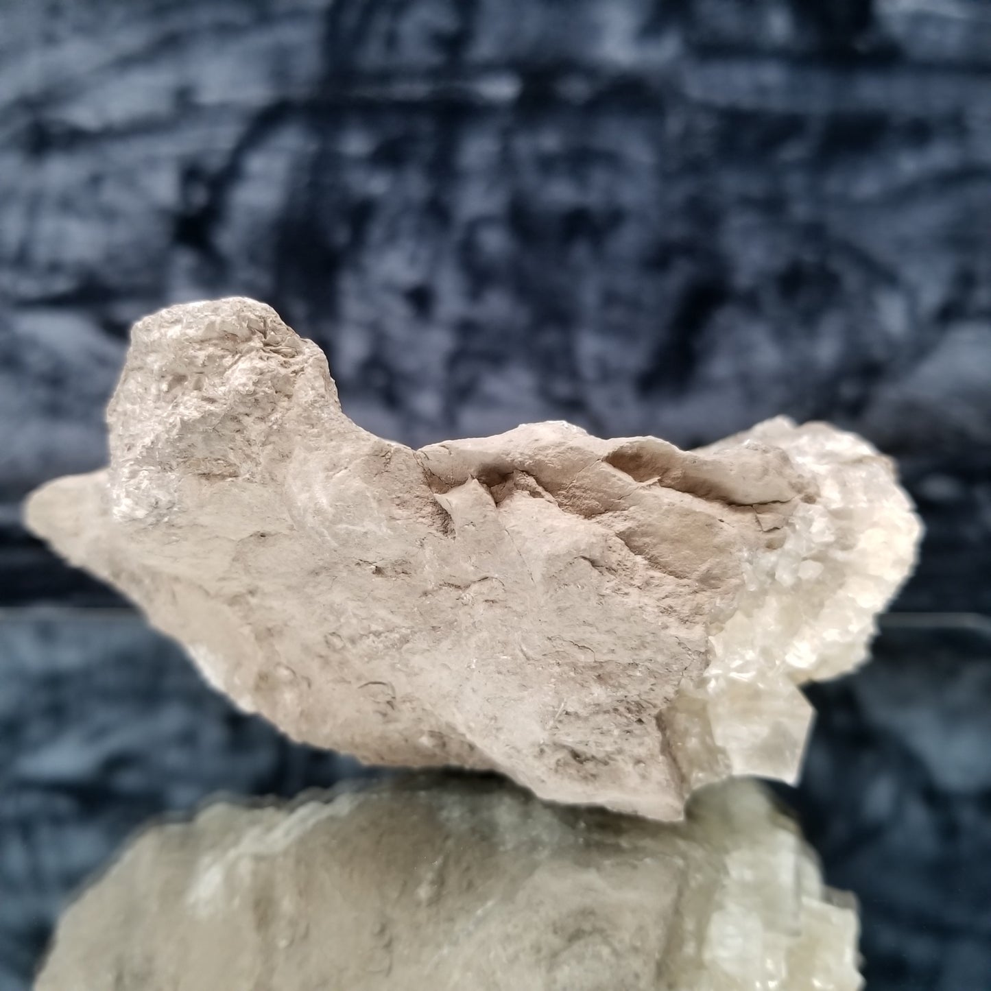 #33007 Super clear Nailhead Spar Calcite cluster, Chalcopyrite ore and multiple small fossils in the matrix