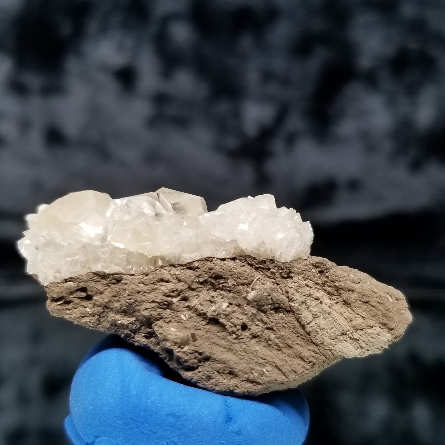 #33010 Super clear Nailhead Spar Calcite cluster, Chalcopyrite ore and multiple small fossils in the matrix