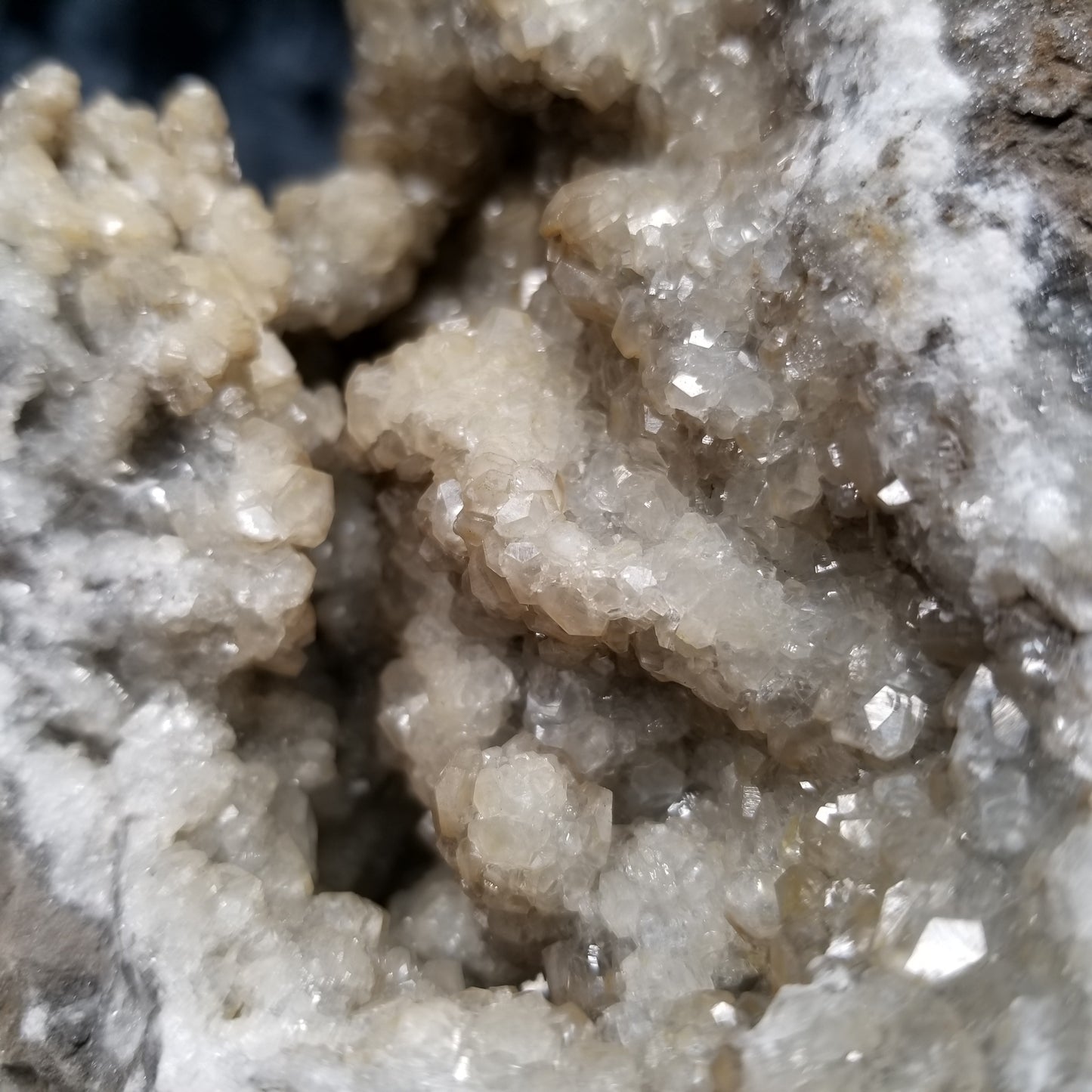 #33013 Clear Nailhead Spar Calcite cluster, Chalcopyrite ore and multiple small fossils in the matrix