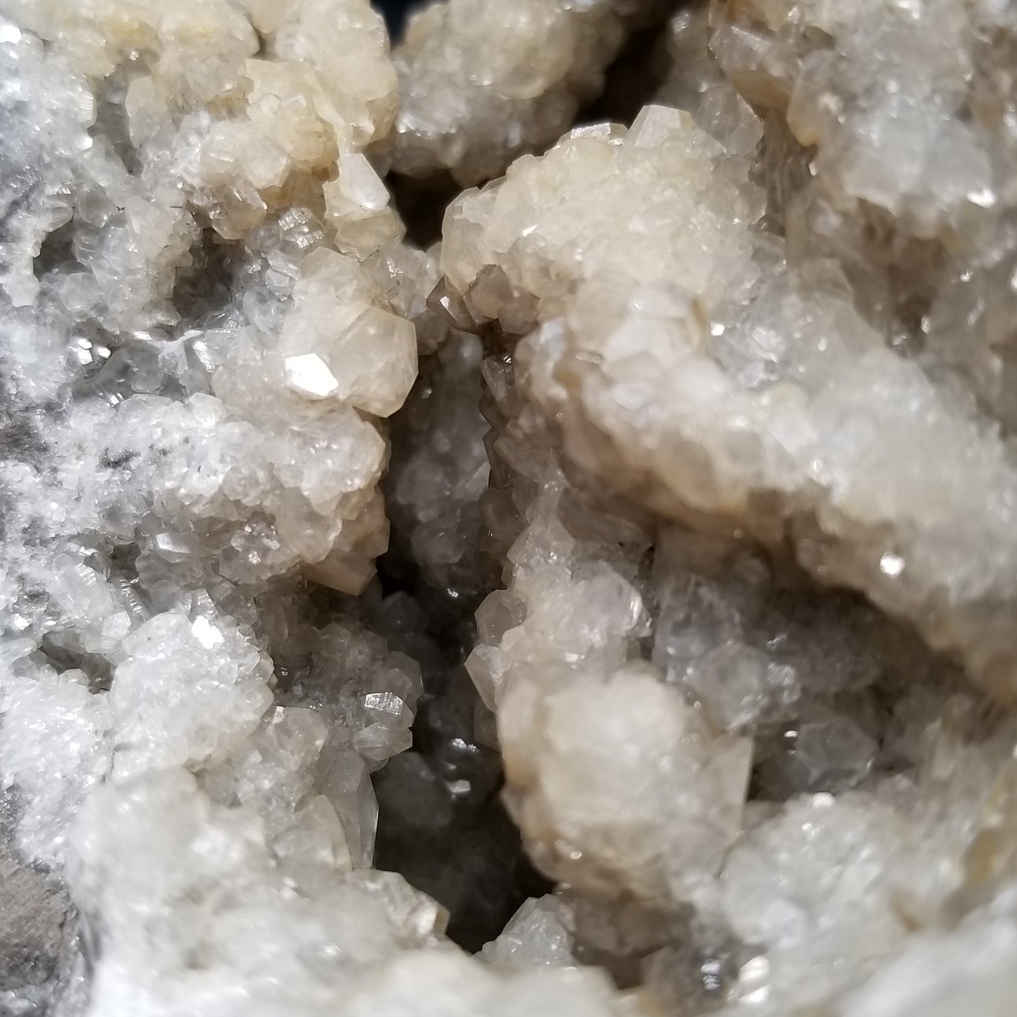 #33013 Clear Nailhead Spar Calcite cluster, Chalcopyrite ore and multiple small fossils in the matrix