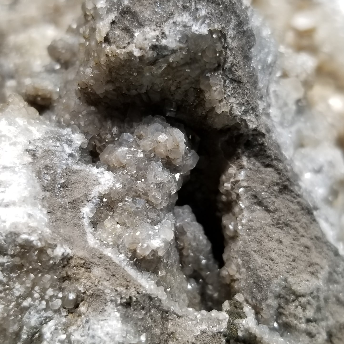 #33013 Clear Nailhead Spar Calcite cluster, Chalcopyrite ore and multiple small fossils in the matrix