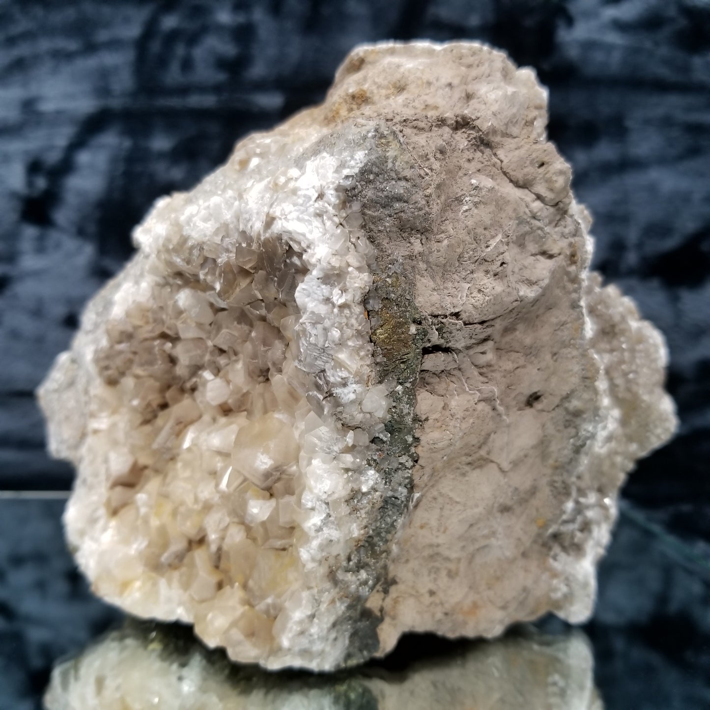 #33013 Clear Nailhead Spar Calcite cluster, Chalcopyrite ore and multiple small fossils in the matrix
