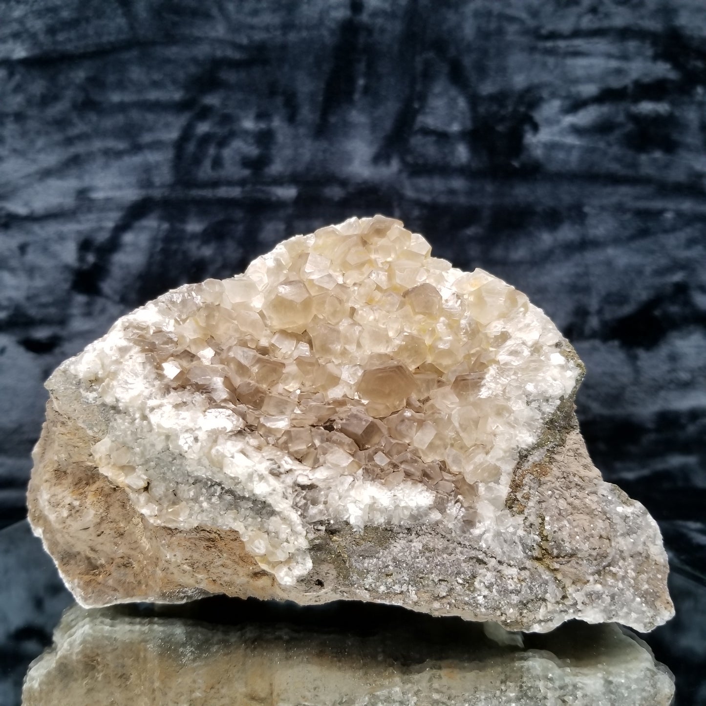 #33013 Clear Nailhead Spar Calcite cluster, Chalcopyrite ore and multiple small fossils in the matrix