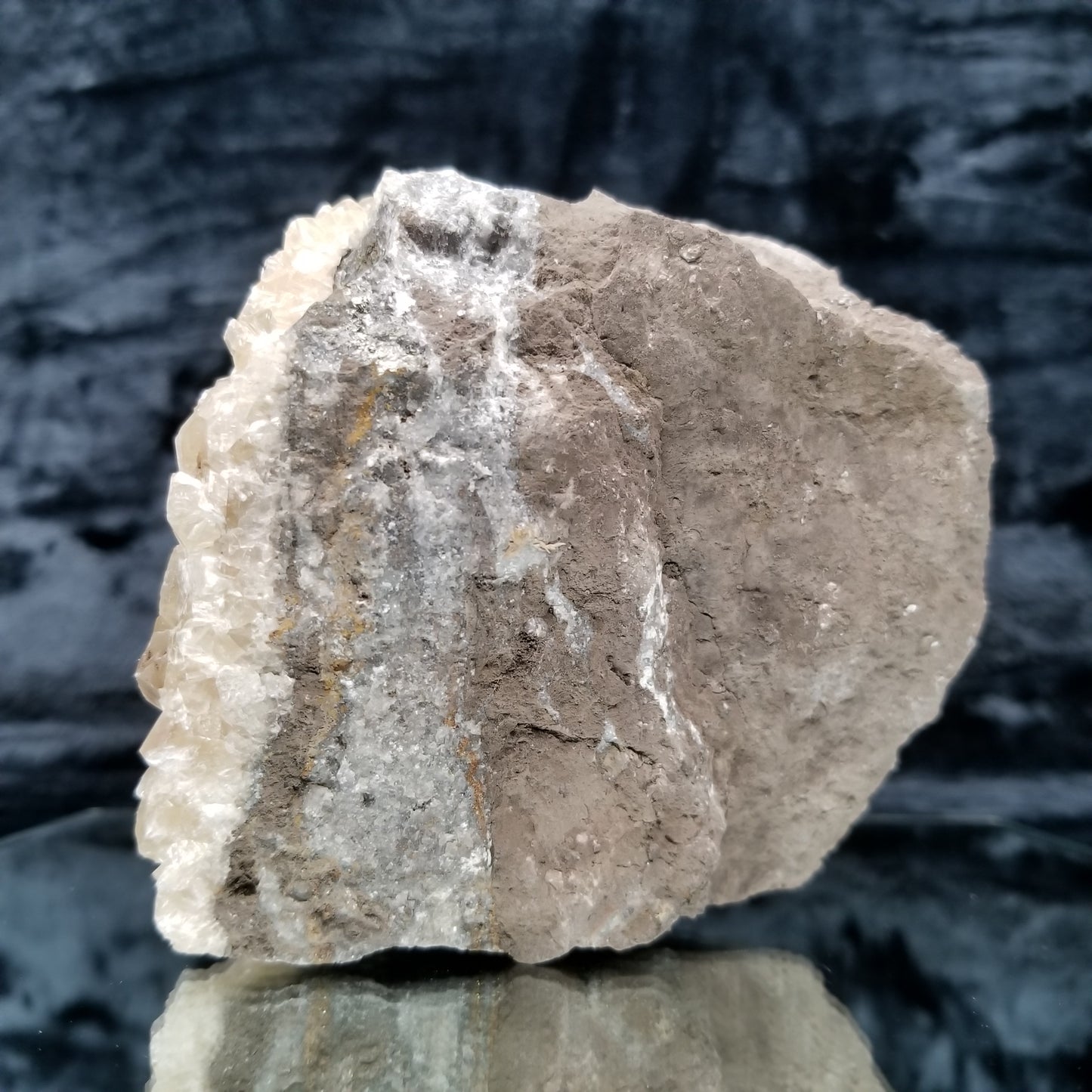 #33012 Clear Nailhead Spar Calcite cluster, Chalcopyrite ore and multiple small fossils in the matrix