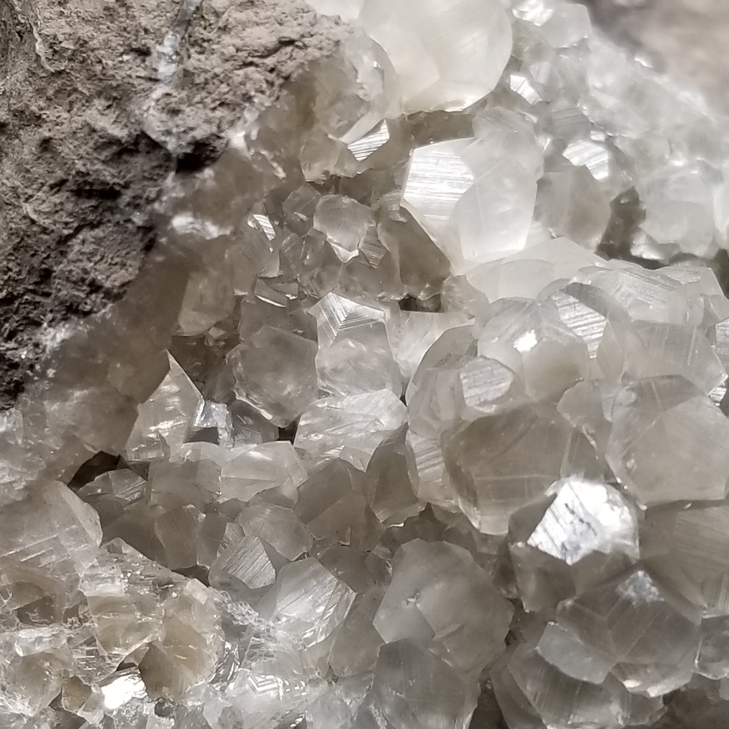 #33018 Super clear Nailhead Spar Calcite cluster, Chalcopyrite ore and multiple small fossils in the matrix