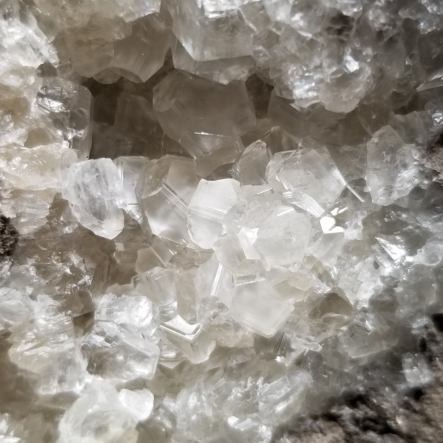 #33018 Super clear Nailhead Spar Calcite cluster, Chalcopyrite ore and multiple small fossils in the matrix