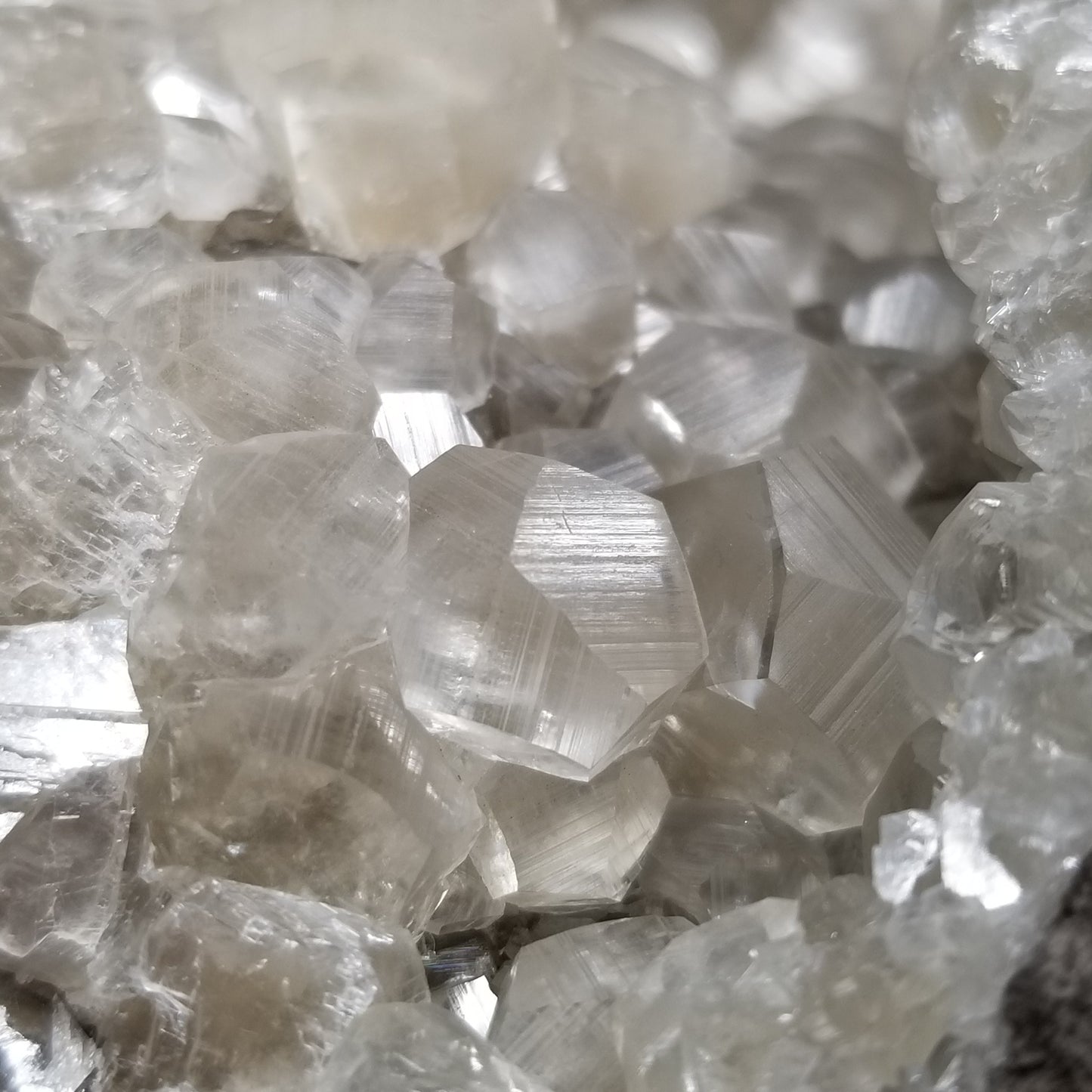 #33018 Super clear Nailhead Spar Calcite cluster, Chalcopyrite ore and multiple small fossils in the matrix