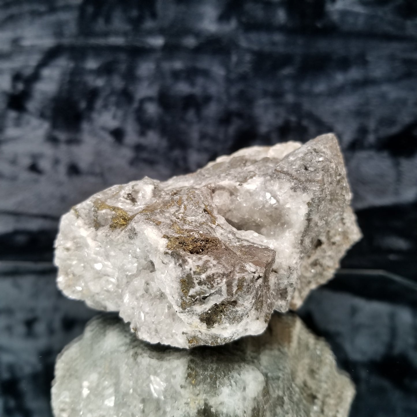 #33019-B Super clear Nailhead Spar Calcite cluster, Chalcopyrite ore and multiple small fossils in the matrix