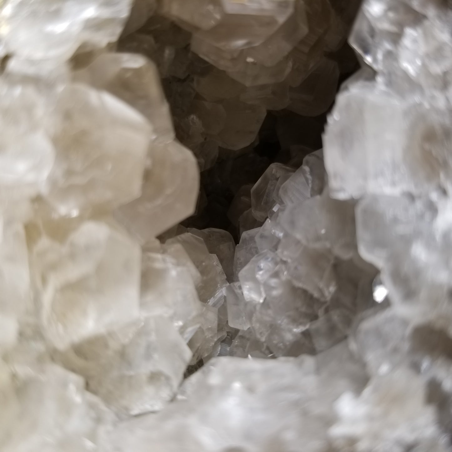 #33022 Super clear Nailhead Spar Calcite geode, Chalcopyrite ore and multiple small fossils in the matrix