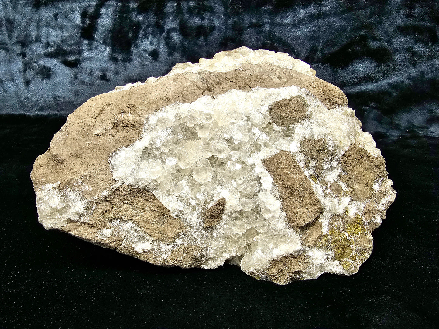#33031 Super clear Nailhead Spar Calcite cluster, Chalcopyrite ore, rare **Turritella** and multiple small fossils in the matrix