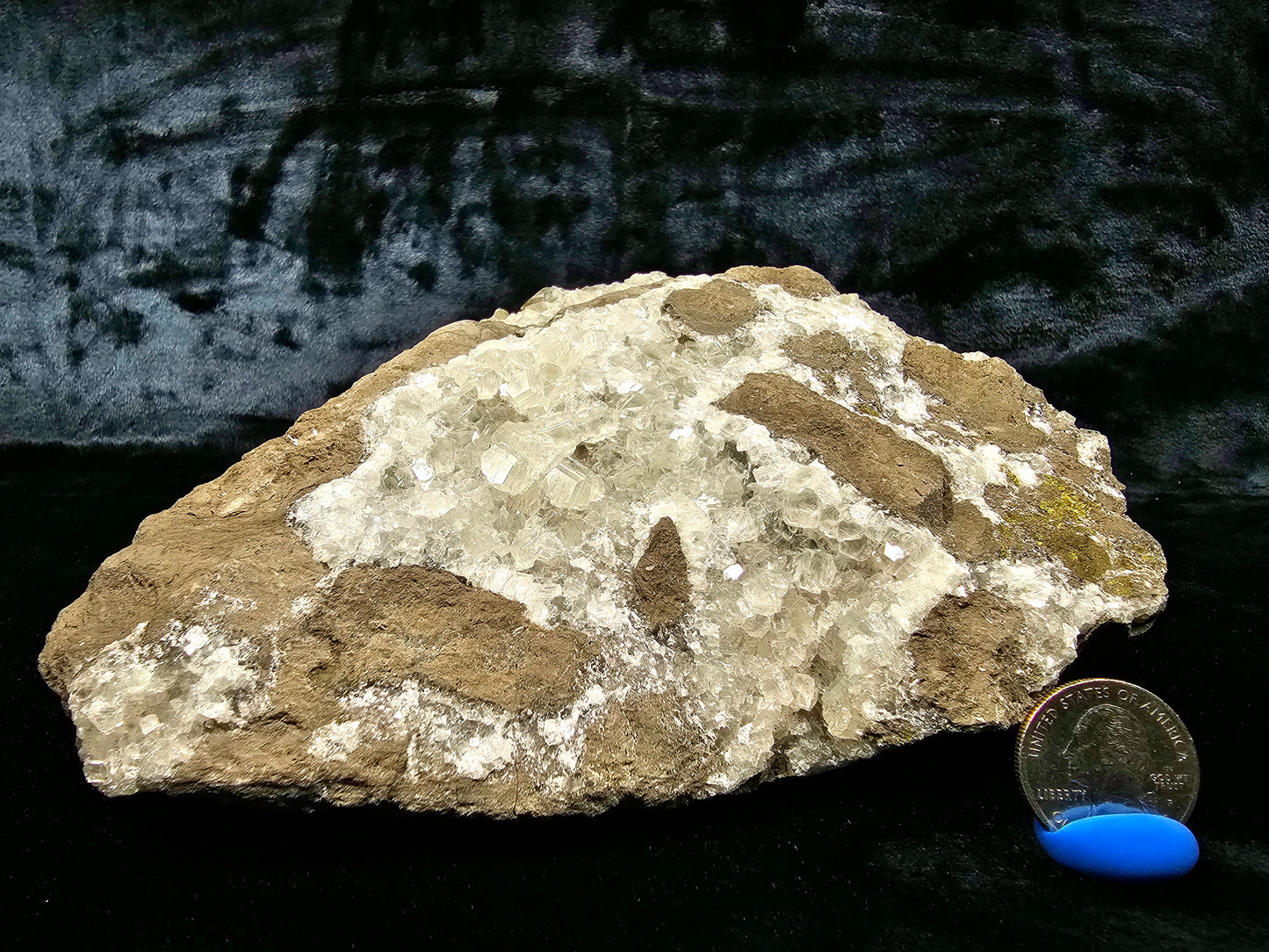 #33031 Super clear Nailhead Spar Calcite cluster, Chalcopyrite ore, rare **Turritella** and multiple small fossils in the matrix