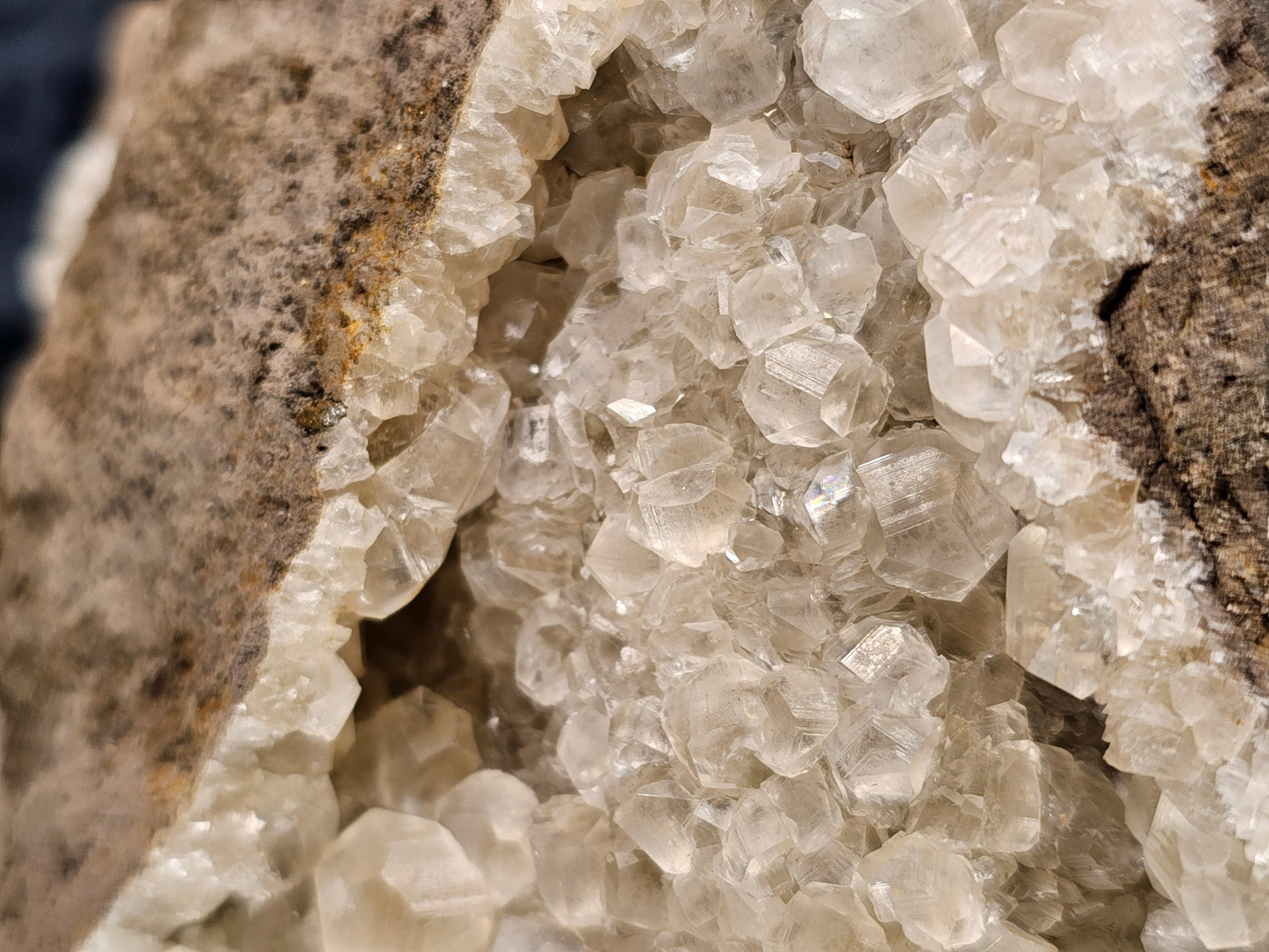 #33040 Super clear Nailhead Spar Calcite cluster, Chalcopyrite ore and multiple small fossils in the matrix
