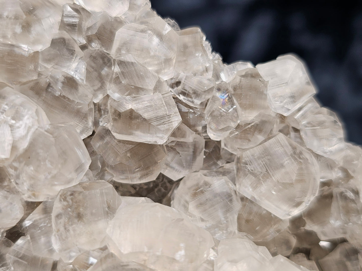 #33037 Super clear Nailhead Spar Calcite geode, Chalcopyrite ore and multiple small fossils in the matrix