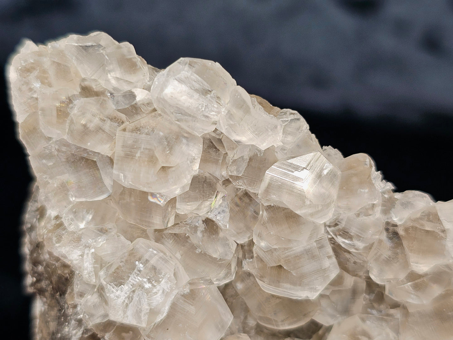#33037 Super clear Nailhead Spar Calcite geode, Chalcopyrite ore and multiple small fossils in the matrix