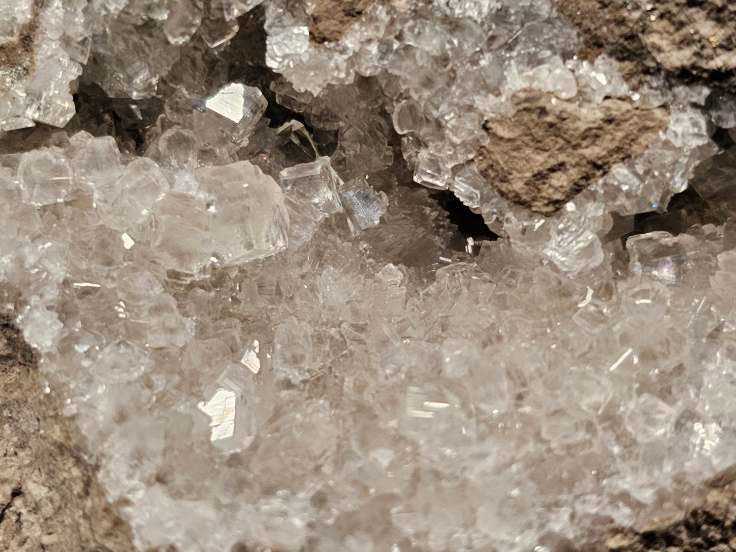 #33036 Super clear Nailhead Spar Calcite cluster, Chalcopyrite ore and multiple small fossils in the matrix