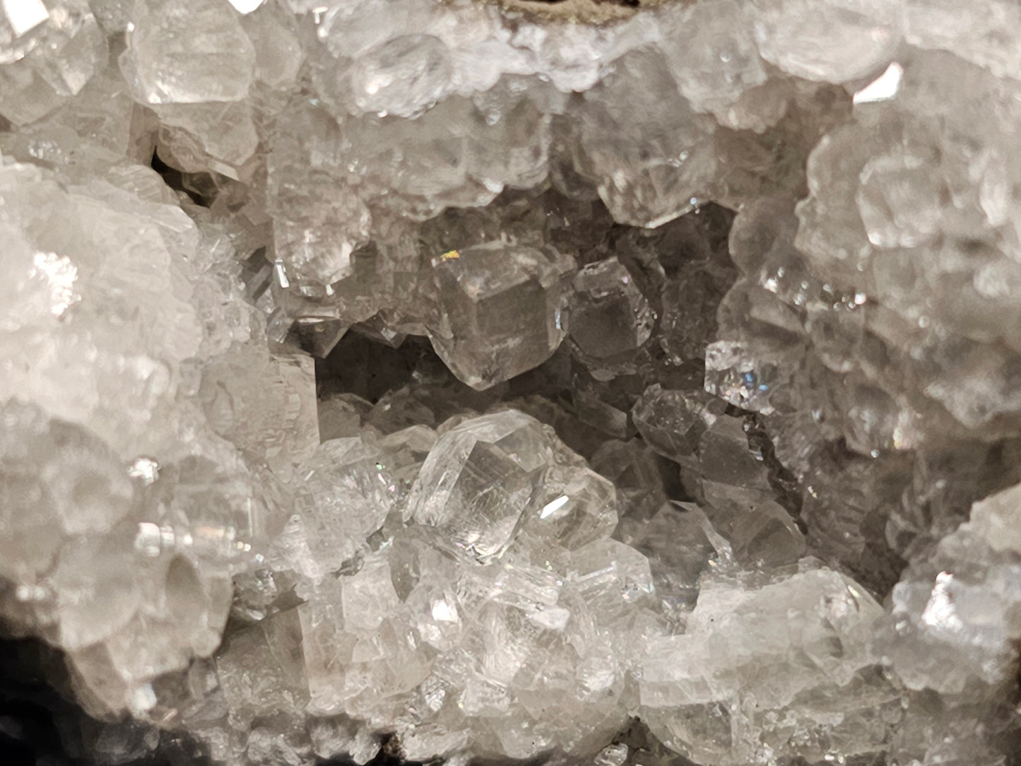 #33053 Super clear Nailhead Spar Calcite cluster, Chalcopyrite ore and multiple small fossils in the matrix