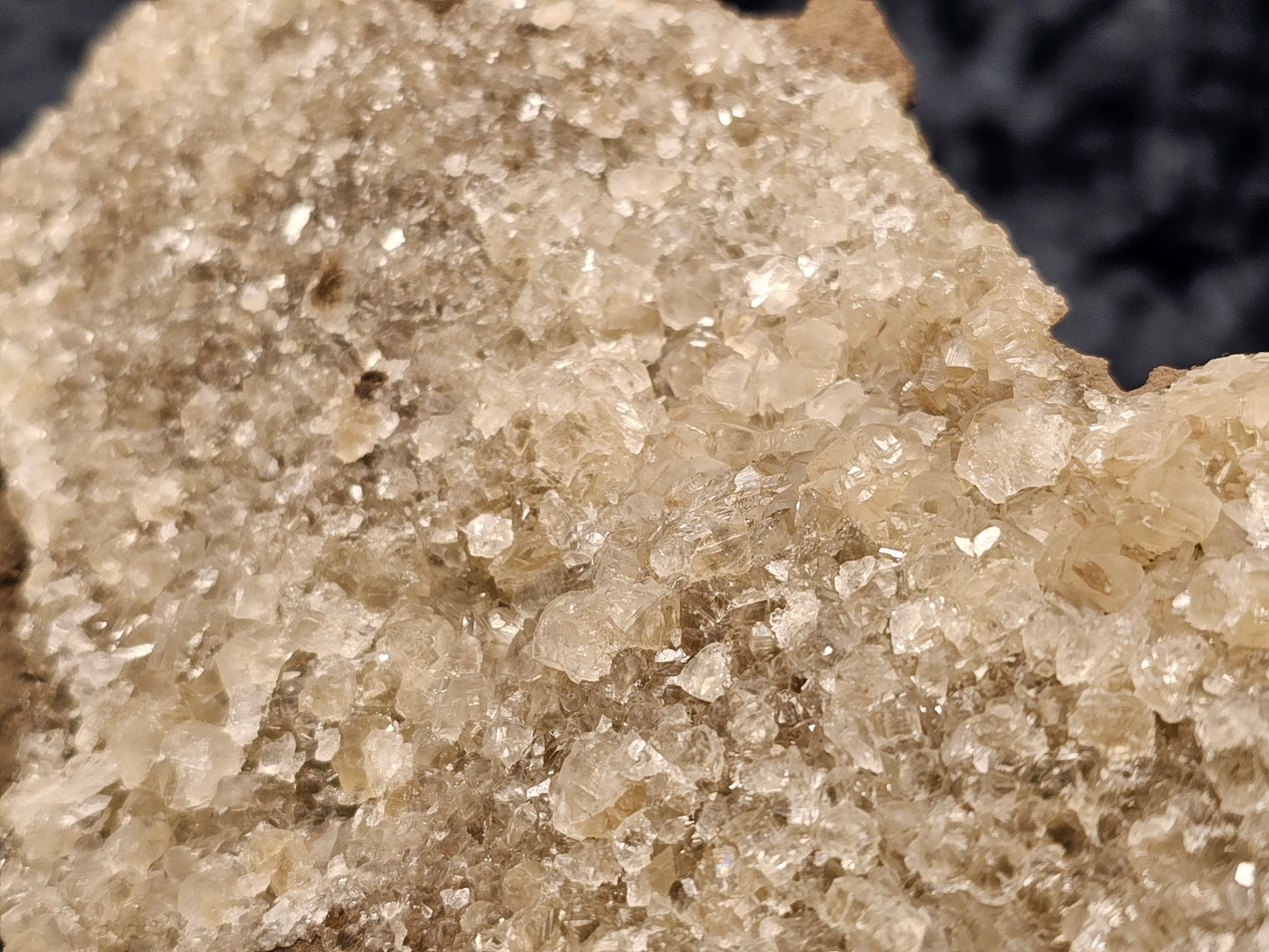 #33043 Super clear Nailhead Spar Calcite cluster, Chalcopyrite ore and multiple small fossils in the matrix