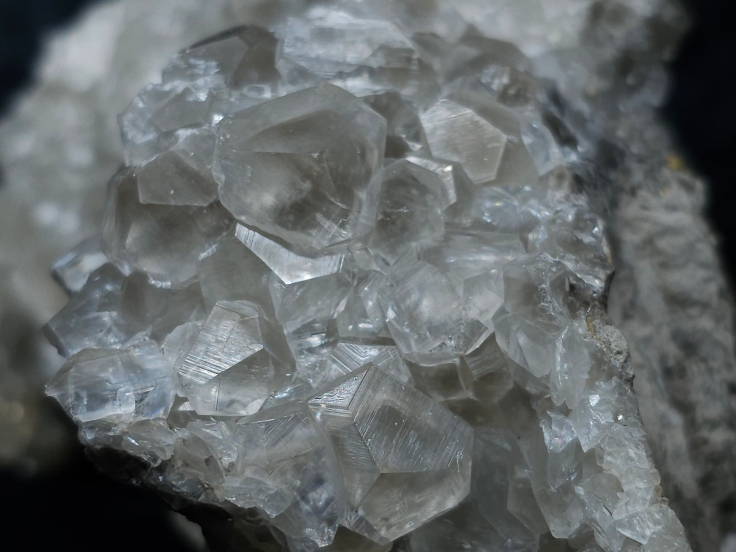 #33049 Super clear Nailhead Spar Calcite cluster, Chalcopyrite ore and multiple small fossils in the matrix