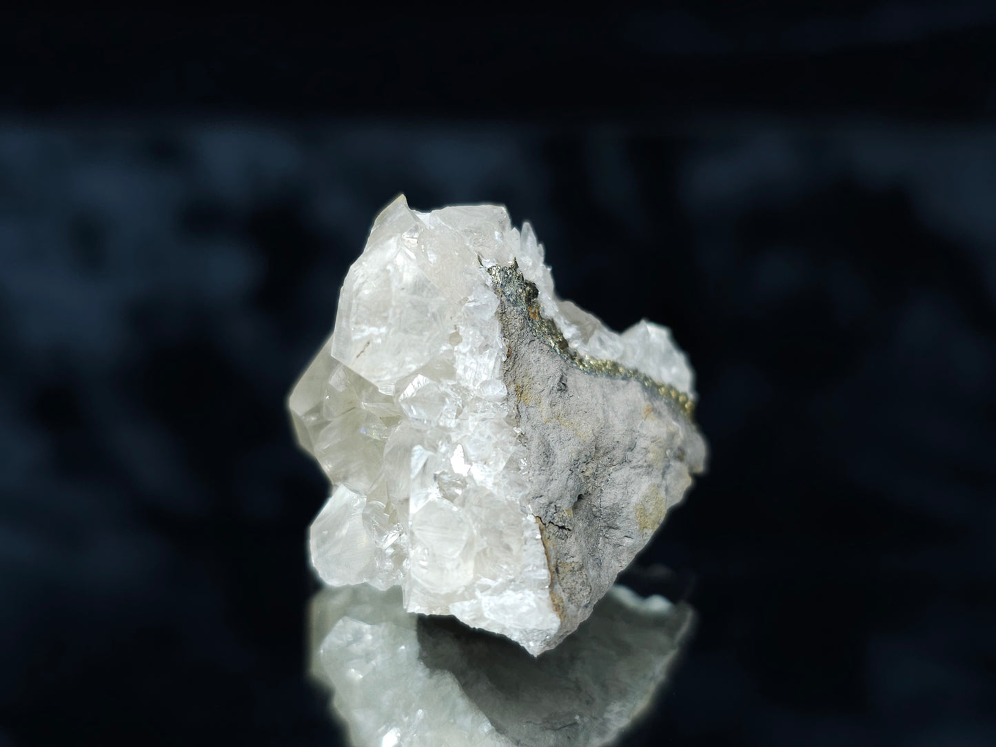 #33052 Super clear Nailhead Spar Calcite cluster, Chalcopyrite ore and multiple small fossils in the matrix