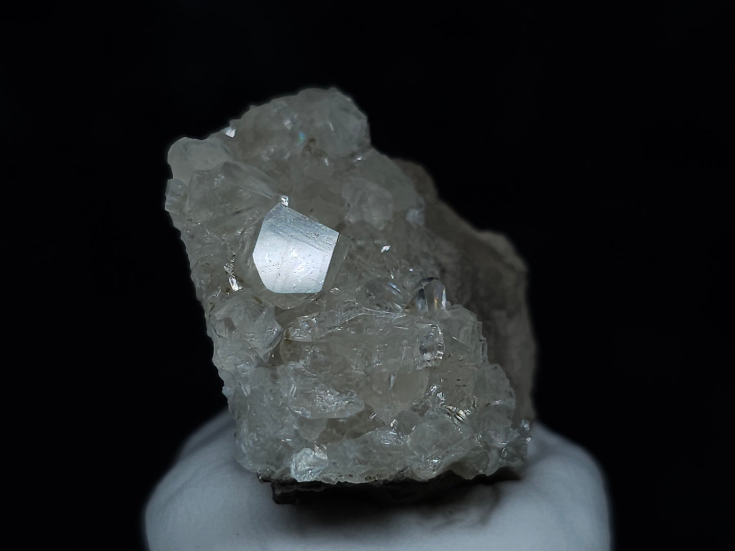 #33054 Super clear Nailhead Spar Calcite cluster, Chalcopyrite ore and multiple small fossils in the matrix