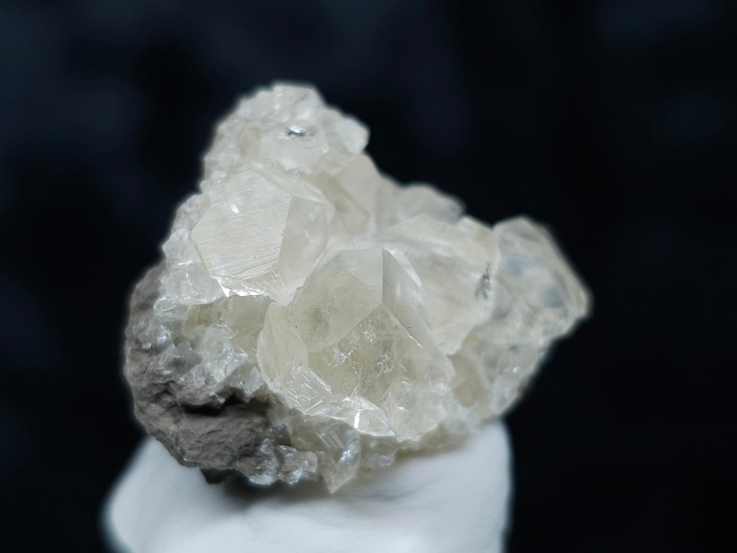 #33051 Super clear Nailhead Spar Calcite cluster, Chalcopyrite ore and multiple small fossils in the matrix