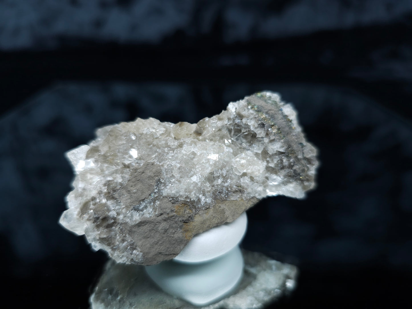 #33062 Super clear Nailhead Spar Calcite cluster, Chalcopyrite ore and multiple small fossils in the matrix
