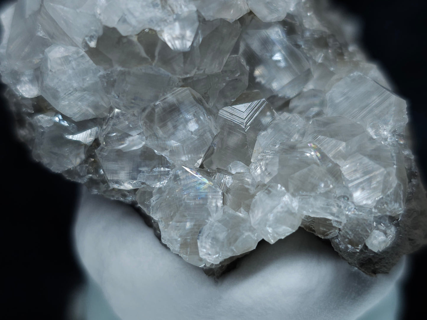 #33056 Super clear Nailhead Spar Calcite cluster, Chalcopyrite ore and multiple small fossils in the matrix