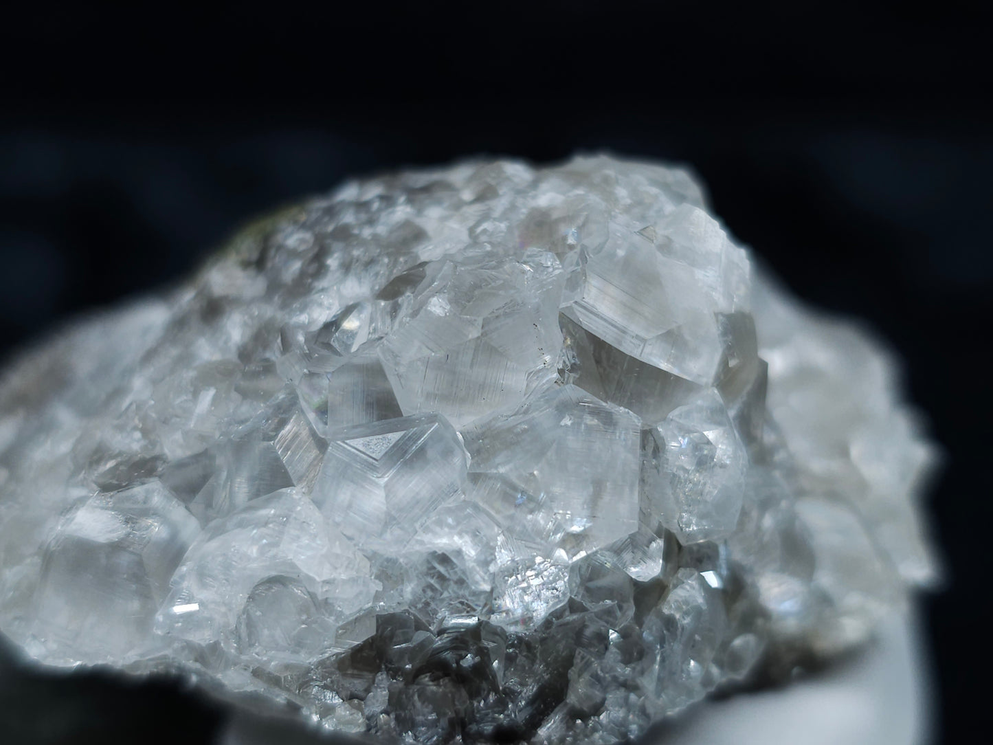 #33056 Super clear Nailhead Spar Calcite cluster, Chalcopyrite ore and multiple small fossils in the matrix