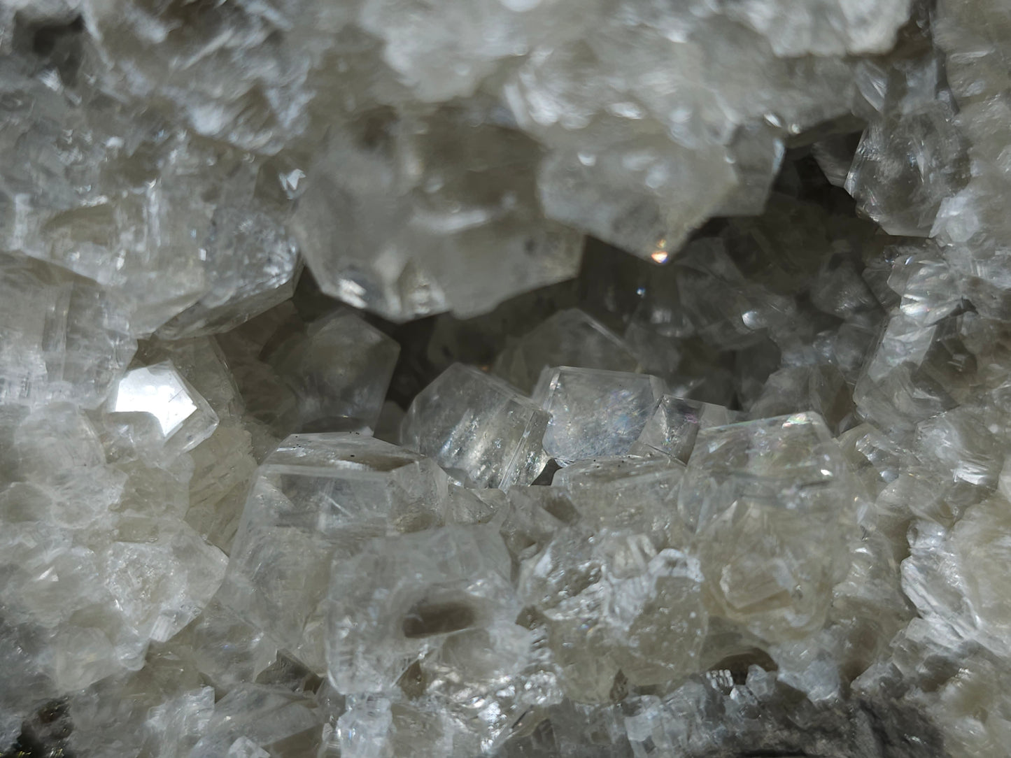 #33073 Super clear Nailhead Spar Calcite cluster, Chalcopyrite ore and multiple small fossils in the matrix
