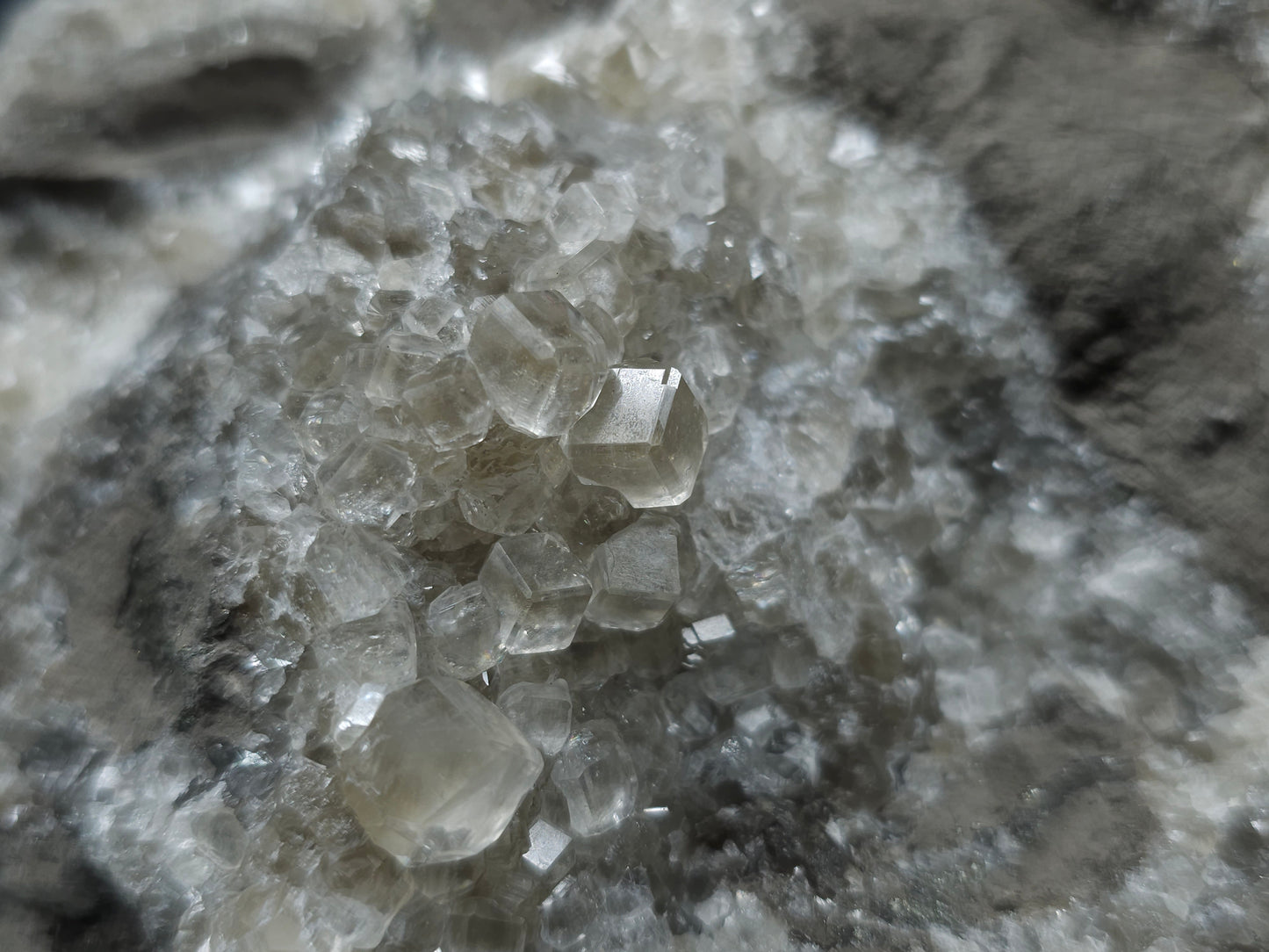 #33069 Super clear Nailhead Spar Calcite cluster, Chalcopyrite ore and multiple small fossils in the matrix