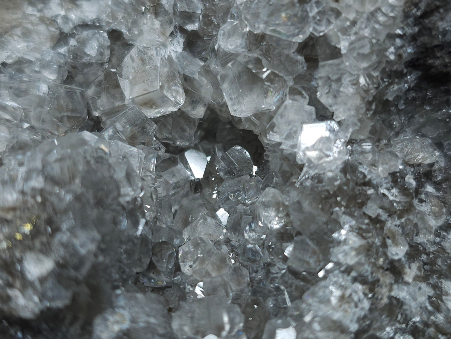 #33092 Super clear Nailhead Spar Calcite cluster, Chalcopyrite ore and multiple small fossils in the matrix