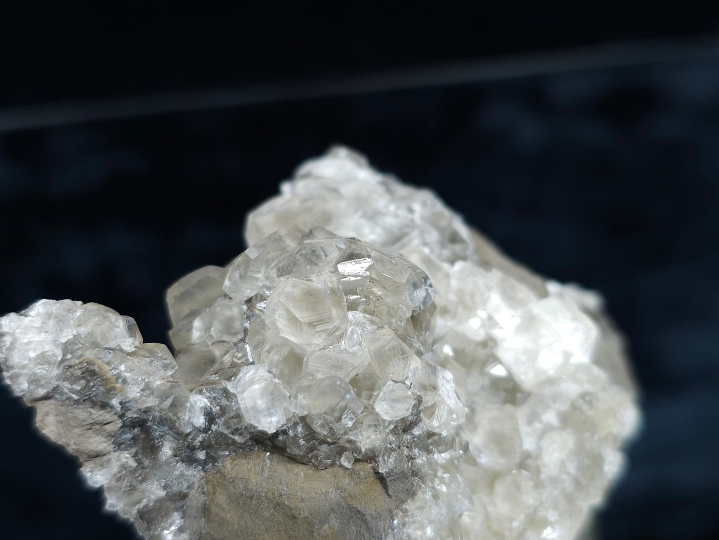 #33099 Super clear Nailhead Spar Calcite cluster, Chalcopyrite ore and multiple small fossils in the matrix