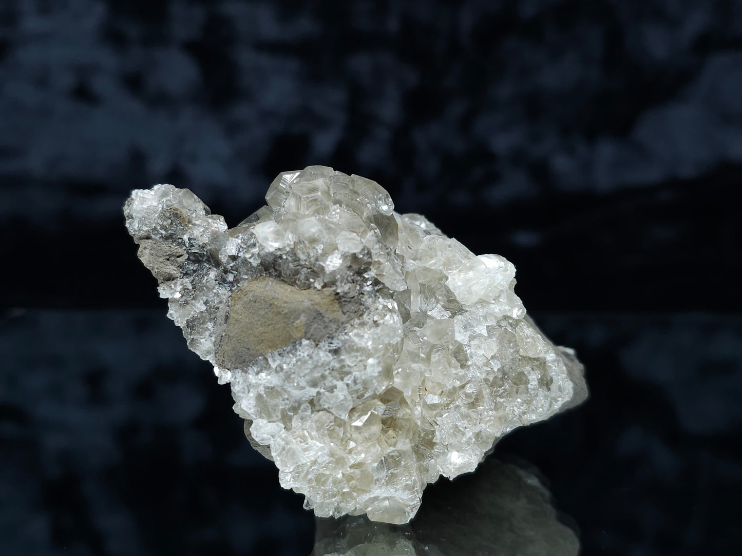 #33099 Super clear Nailhead Spar Calcite cluster, Chalcopyrite ore and multiple small fossils in the matrix