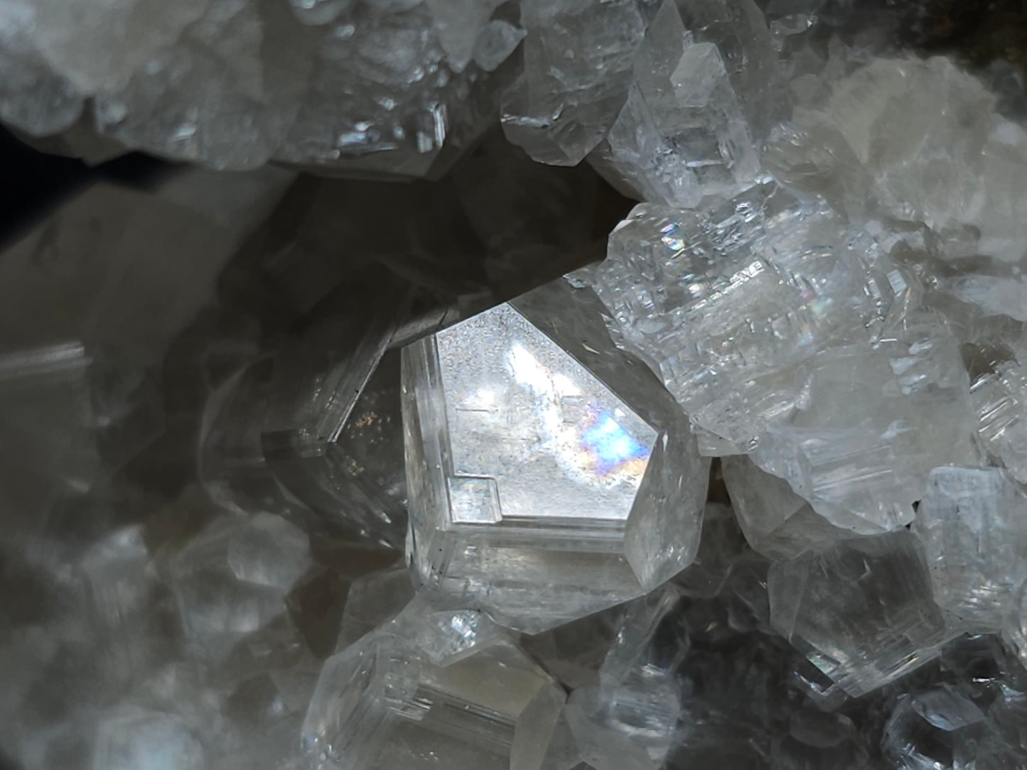 #33110 Super clear Nailhead Spar Calcite cluster with Chalcopyrite ore and multiple small fossils in the matrix