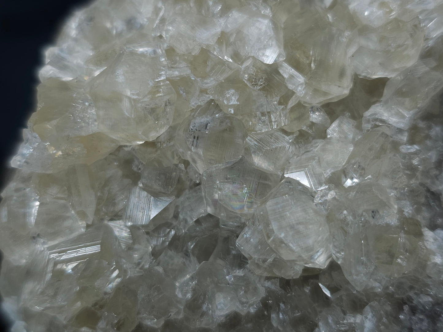 #33104 Super clear Nailhead Spar Calcite cluster with Chalcopyrite ore and multiple small fossils in the matrix