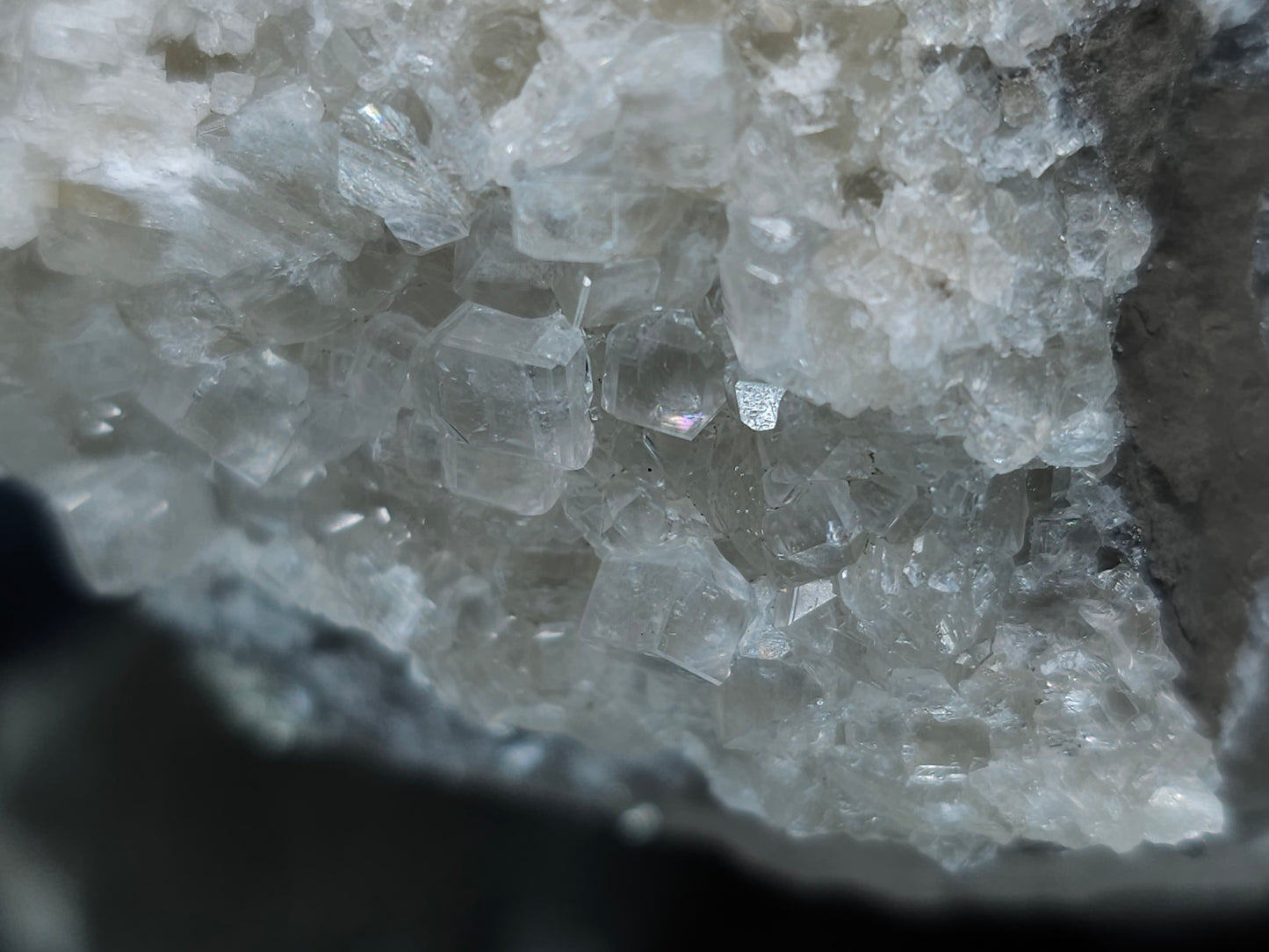 #33067 Super clear Nailhead Spar Calcite cluster, Chalcopyrite ore and multiple small fossils in the matrix
