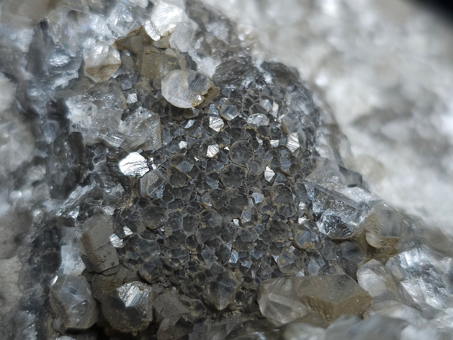 #33067 Super clear Nailhead Spar Calcite cluster, Chalcopyrite ore and multiple small fossils in the matrix