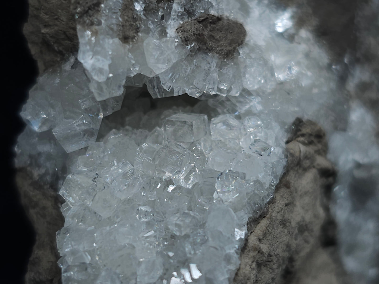 #33060 Super clear Nailhead Spar Calcite cluster, Chalcopyrite ore and multiple small fossils in the matrix
