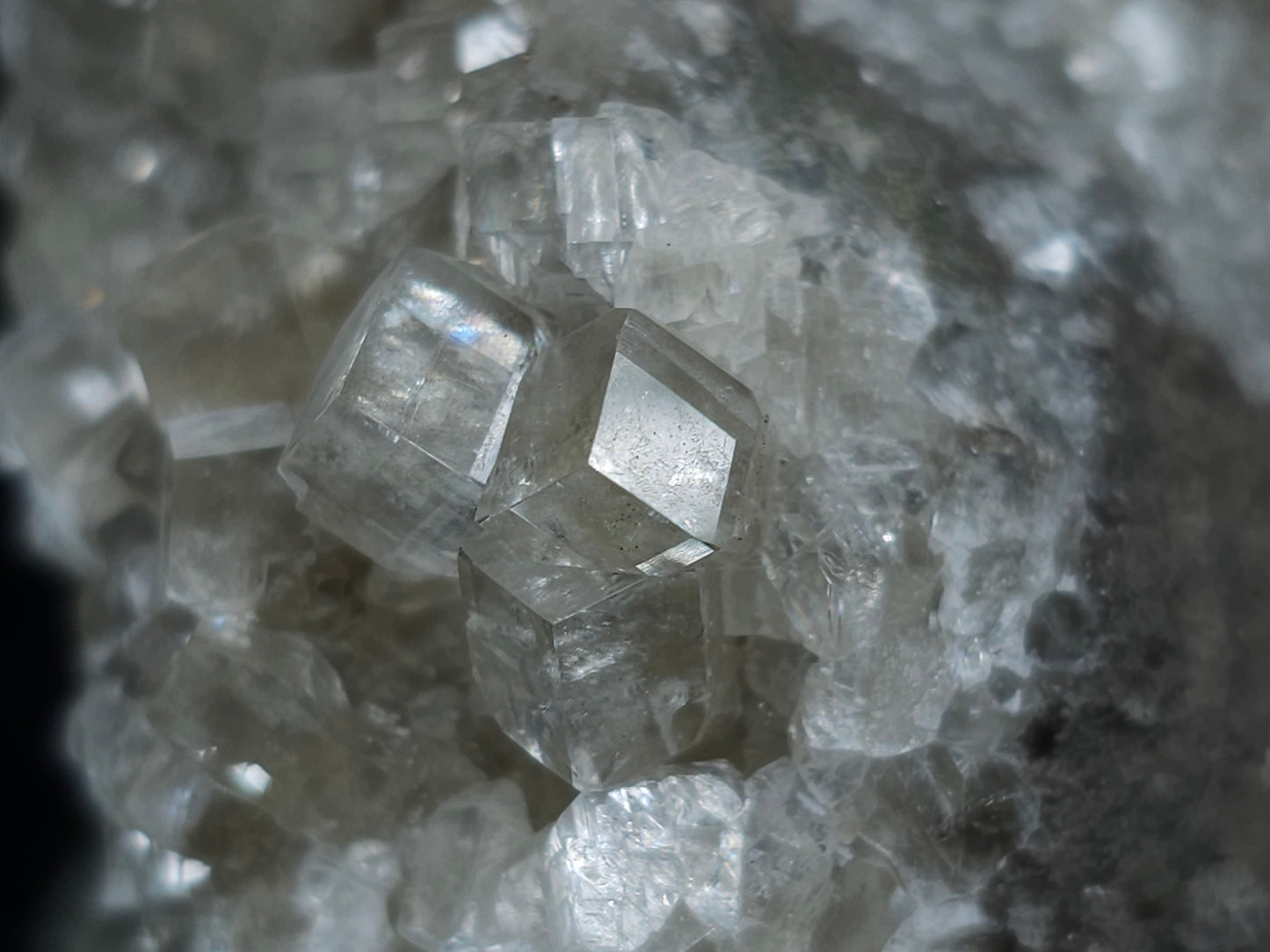 #33079 Super clear Nailhead Spar Calcite cluster, Chalcopyrite ore and multiple small fossils in the matrix.
