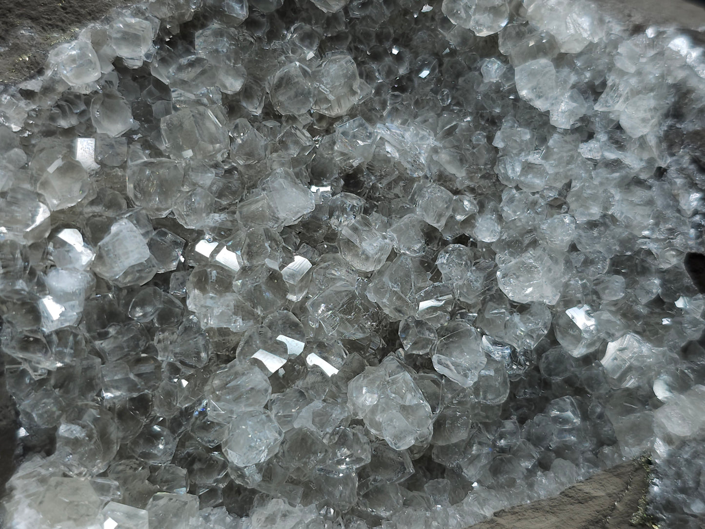 #33119 Super clear Nailhead Spar Calcite cluster with Chalcopyrite ore and multiple small fossils in the matrix