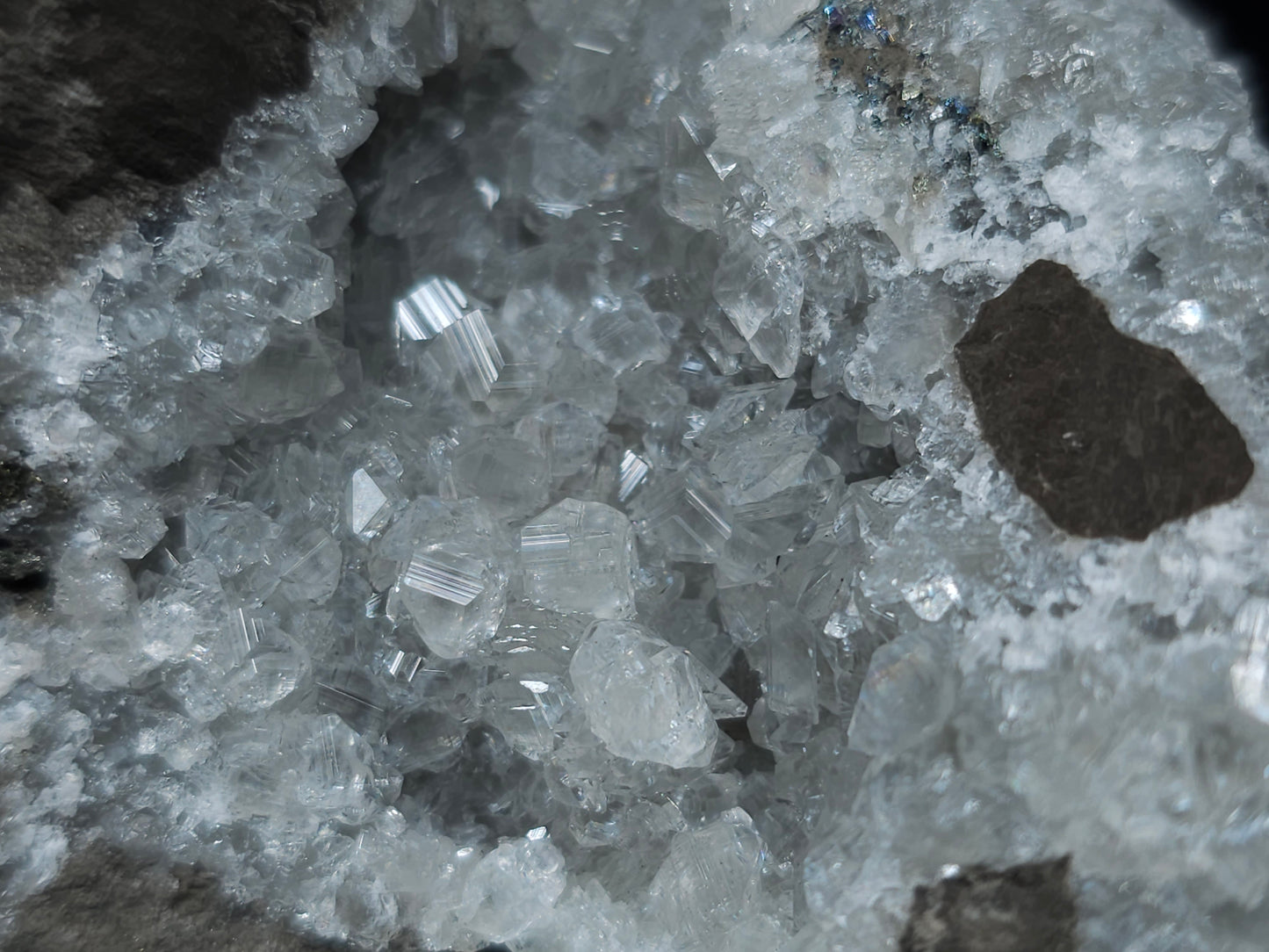 #33120 Super clear Nailhead Spar Calcite cluster with Chalcopyrite ore and multiple small fossils in the matrix