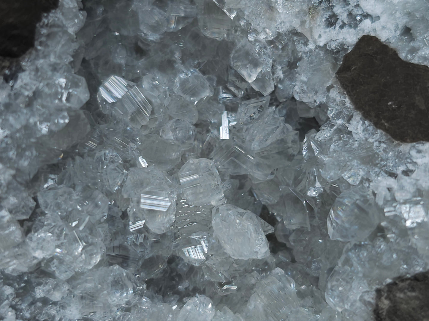 #33120 Super clear Nailhead Spar Calcite cluster with Chalcopyrite ore and multiple small fossils in the matrix