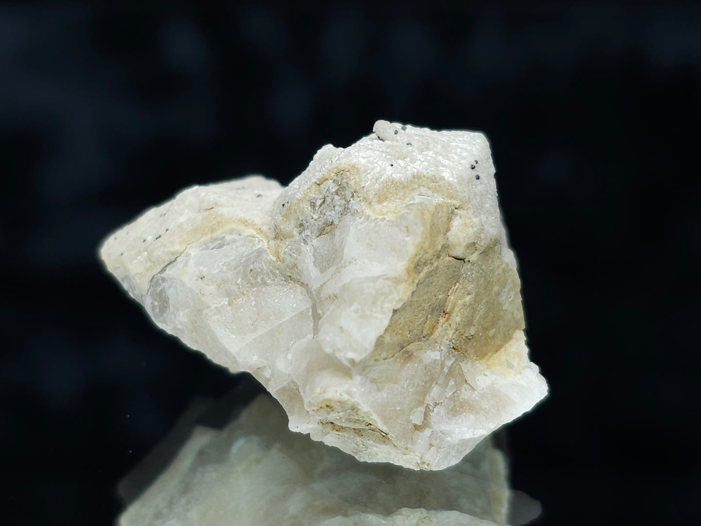 #88024 Hematite on cream-white Calcite pseudomorph after triple Combined form Calcite